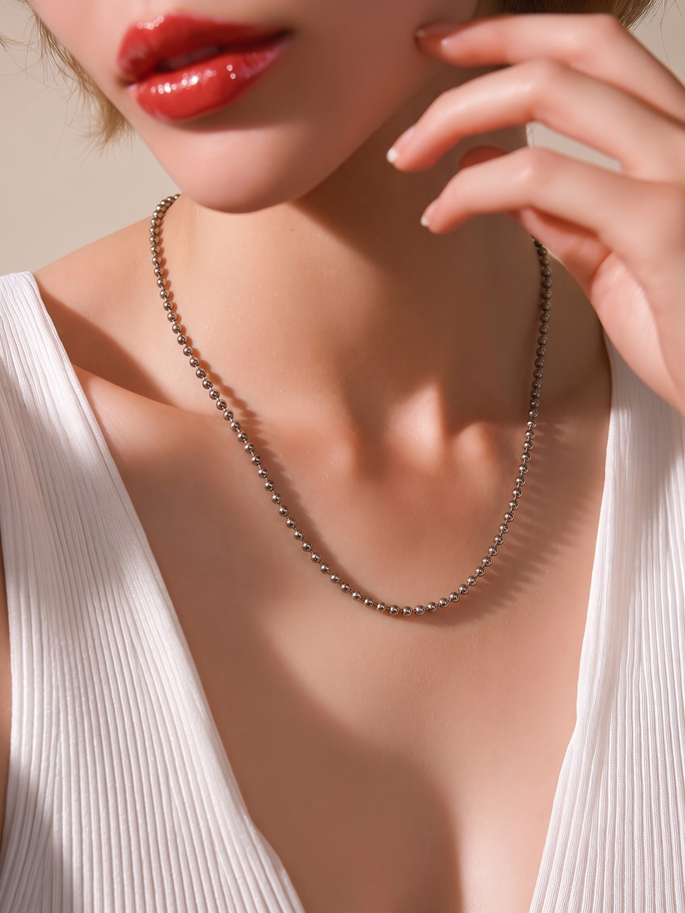 Vintage 925 Sterling Silver Graduated Beaded Necklace